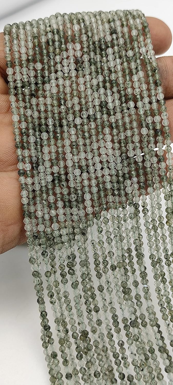 Hanumat Gems Lot of 10 Strands Natural Green Rutile Micro Cut Faceted Rondelle Beads,Rutile Faceted Beads,Rutile Rondelle Bead,Rutile Micro Cut Bead,2-2.5MM Beads,13 Inches Strand.