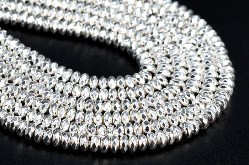 13 inch Strand of Natural gem Hematite, 3-4mm Round Faceted Beads for DIY Jewelry Making. | Beads_04616, As Per Photo