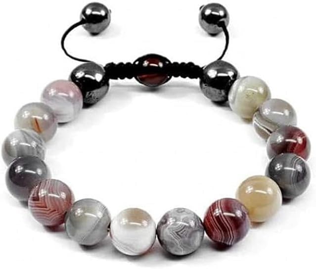 Yonku Hand_Crafted botswana agate round smooth 10mm multi color beads adjustable thread cord bracelet YO-BRACE-14582