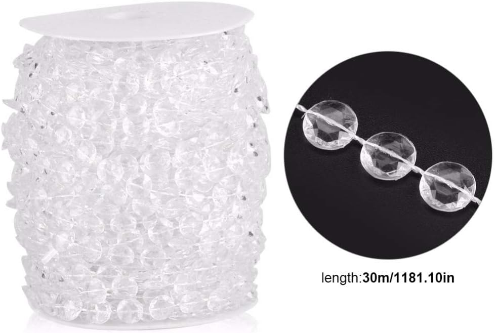 Party Decorations Transparent Clear Acrylic Crystal Bead Strand DIY Wedding Holiday Decoration Iridescent Garland Rhinestone 30m/roll