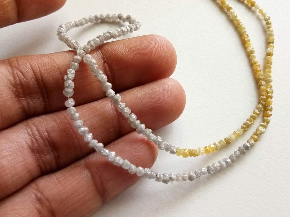2-2.5mm Light Gray & Yellow Rough Rondelle Diamond Beads, Sparkling Light Gray and Yellow Raw Uncut Diamond Beads (4IN To 16IN Options), 2-2.5 MM Approx.