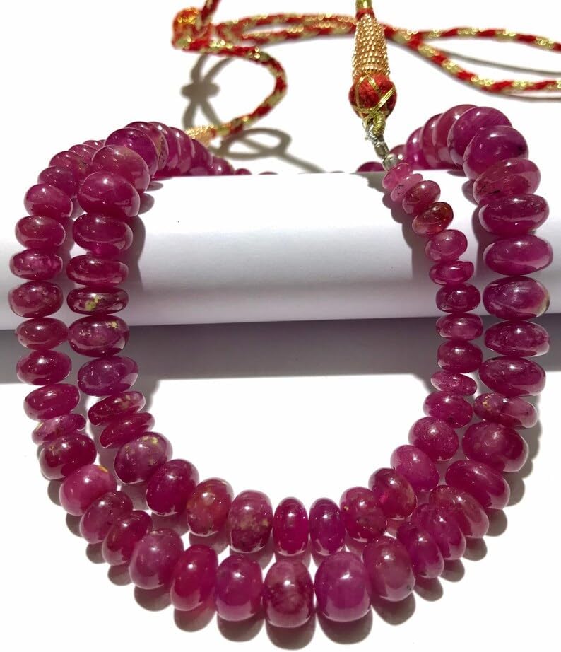 Natural Pink Sapphire roundelle Smooth Beads 7-11 MM 19 inch Long String Jewelry Making Gemstone Beads for Necklace Bracelet