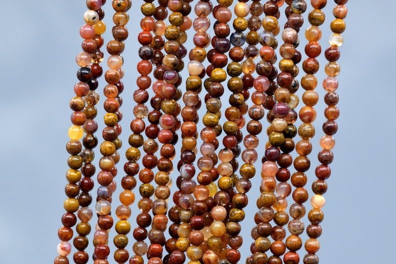 13 inch Strand of Natural gem Ocean Fossil Agate, 4mm Round Smooth Beads for DIY Jewelry Making. | Beads_05852