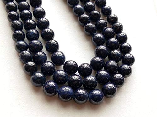 4.5 inch Strand Natural Blue Sapphire 6-7 mm Round Smooth Beads for Jewelry - Blue Sapphire Beads, Sapphire Plain Round Balls, Sapphire Necklace, 6mm-7mm, 4.5 inch, 12 pcs