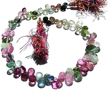 13 inch natural beads strand of 7x5-8x6mm faceted pear multi tourmaline gemstone briolletes beads for DIY jewelry - necklace, bracelet, earring, ring.