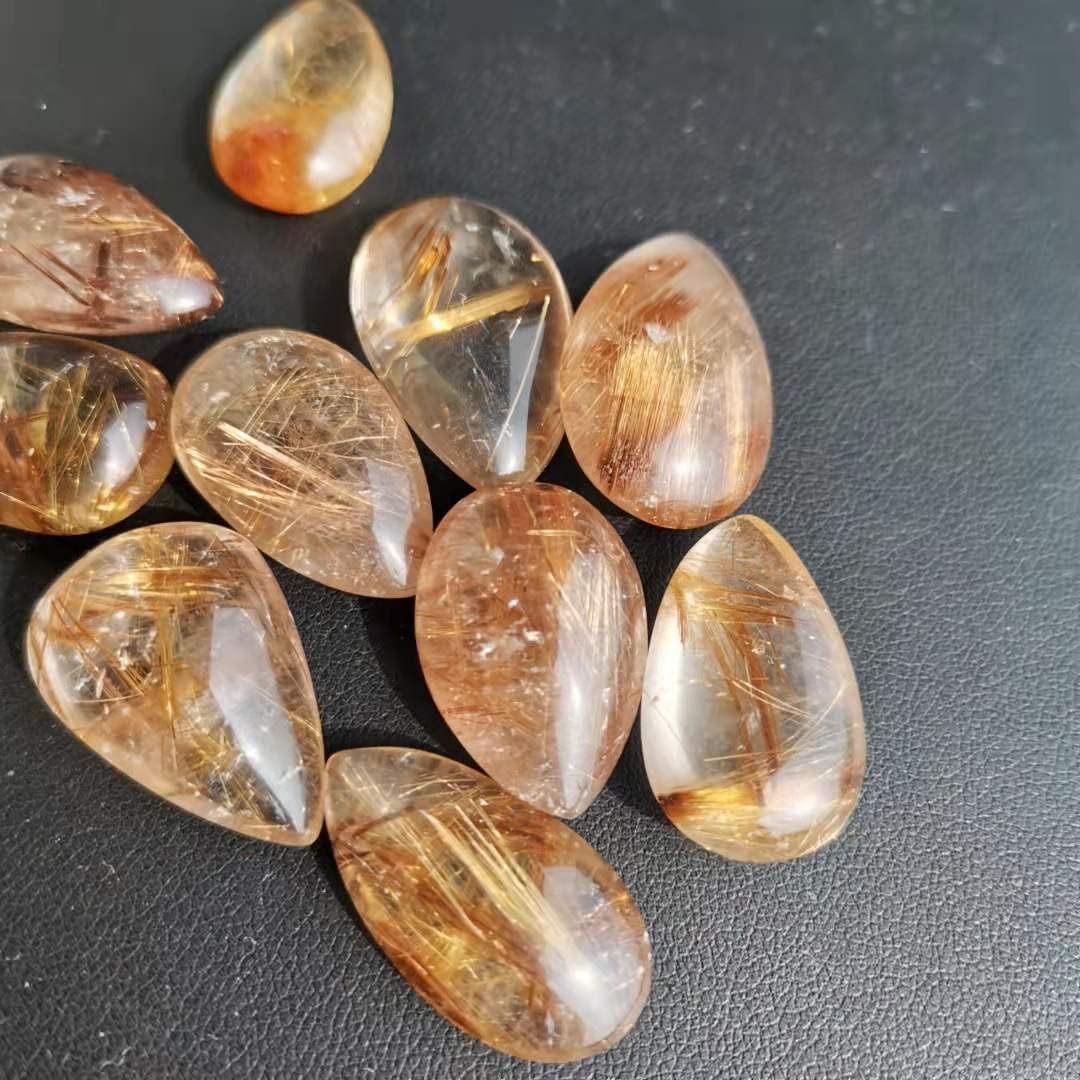 5~10pcs Natural rutilated Quartz Crystal Water Drop Shape for Pendant (Color : 10pcs)