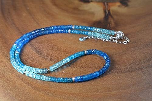 Ombre Blue Apatite Necklace in Sterling Silver // Beaded Gemstone Necklace // Apatite Healing Gemstone // Summer Jewelry // Something Blue