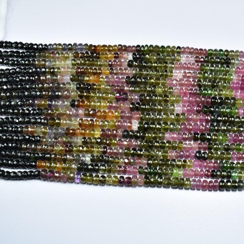 Natural Multi Tourmaline roundella Faceted Beads 5 mm 13 inch Long String Jewelry Making Gemstone Beads for Necklace Bracelet