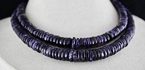 2 Line Natural Dark Amethyst Button Shape Beads Necklace 15 INCHES 13 MM to 8 MM Code-HIGH-46212