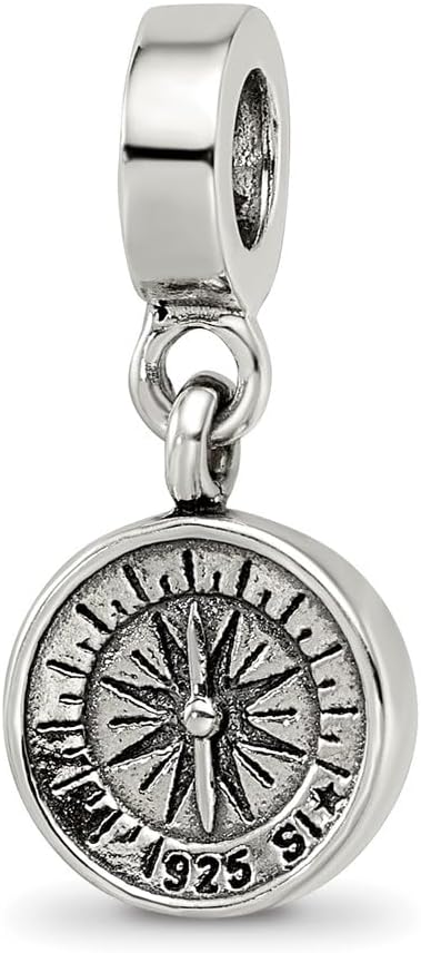 Solid 925 Sterling Silver Reflections Compass Dangle Bead (10mm x 22.7mm)