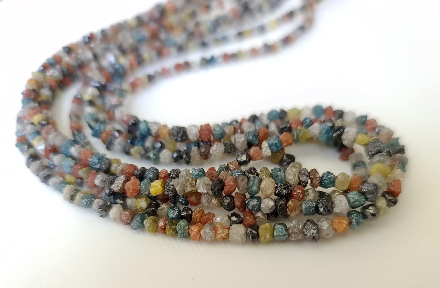 Women's 3-4mm Multi Color Diamond Beads Natural Multi Color Conflict Free Rough/Raw Diamond Uncut Diamond Loose Diamond(8IN to 16IN Option)-PDD281, 3-4mm, 16 in