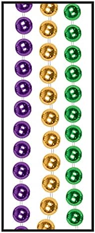 Beistle Mardi Gras Party Beads – 720 Pack, Small Round Plastic Bead Necklaces, Assorted Gold, Green, Purple Bulk Celebration Wear & Event Accessories for Parades, Festivals & Festive Décor, 33”