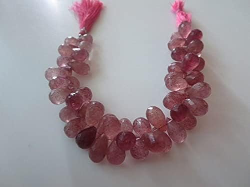 Natural Strawberry Quartz Faceted Tear Drops briolettes Loose Gemstone Beads 8