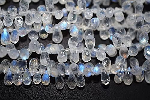 White Rainbow Moonstone Drops Faceted 5x8 to 5x10 mm Approx,White Rainbow Moonstone Briolettes 8 inch Strand