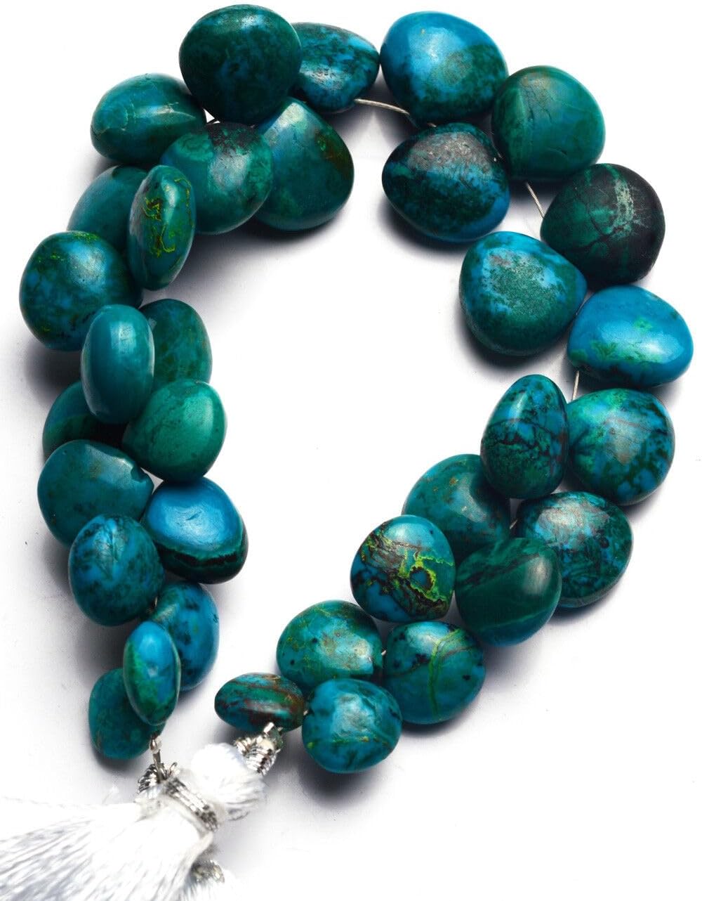 8 inch Strand of Natural Chrysocolla 8-12mm Heart Smooth briolette Beads for DIY Jewelry Making. |BRIO_02228