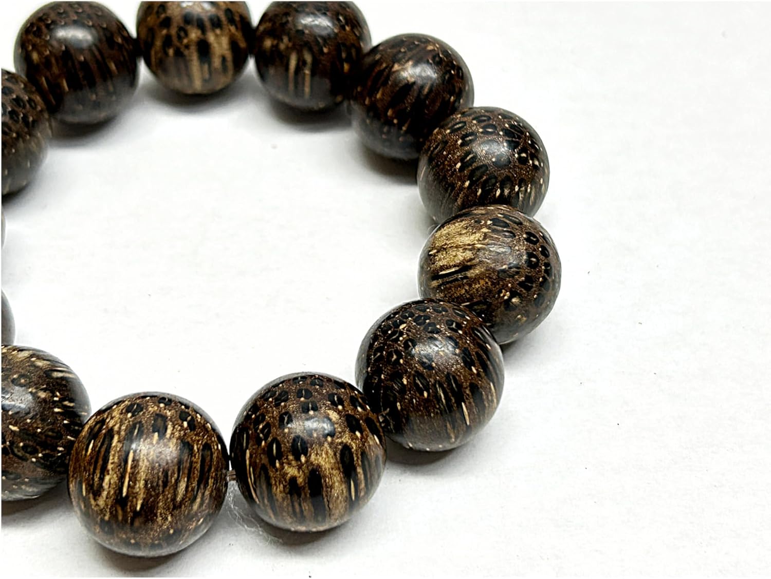 Oriental Natural Dark Brown Wood Marks Beads Hand Rosary Praying Bracelet Aws4694