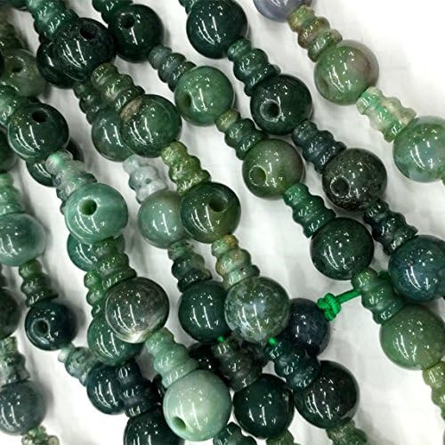 1 strands natural green moss agate pagoda tee three links buddha head tibet guru barrel big hole beads size: 10mm+6x8mm (10 sets/lot) 04230