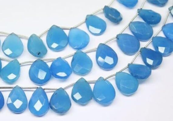10 inch Strand of Natural Chalcedony 14mm20mm pear Faceted briolette Beads for DIY Jewelry Making. |BRIO_01898