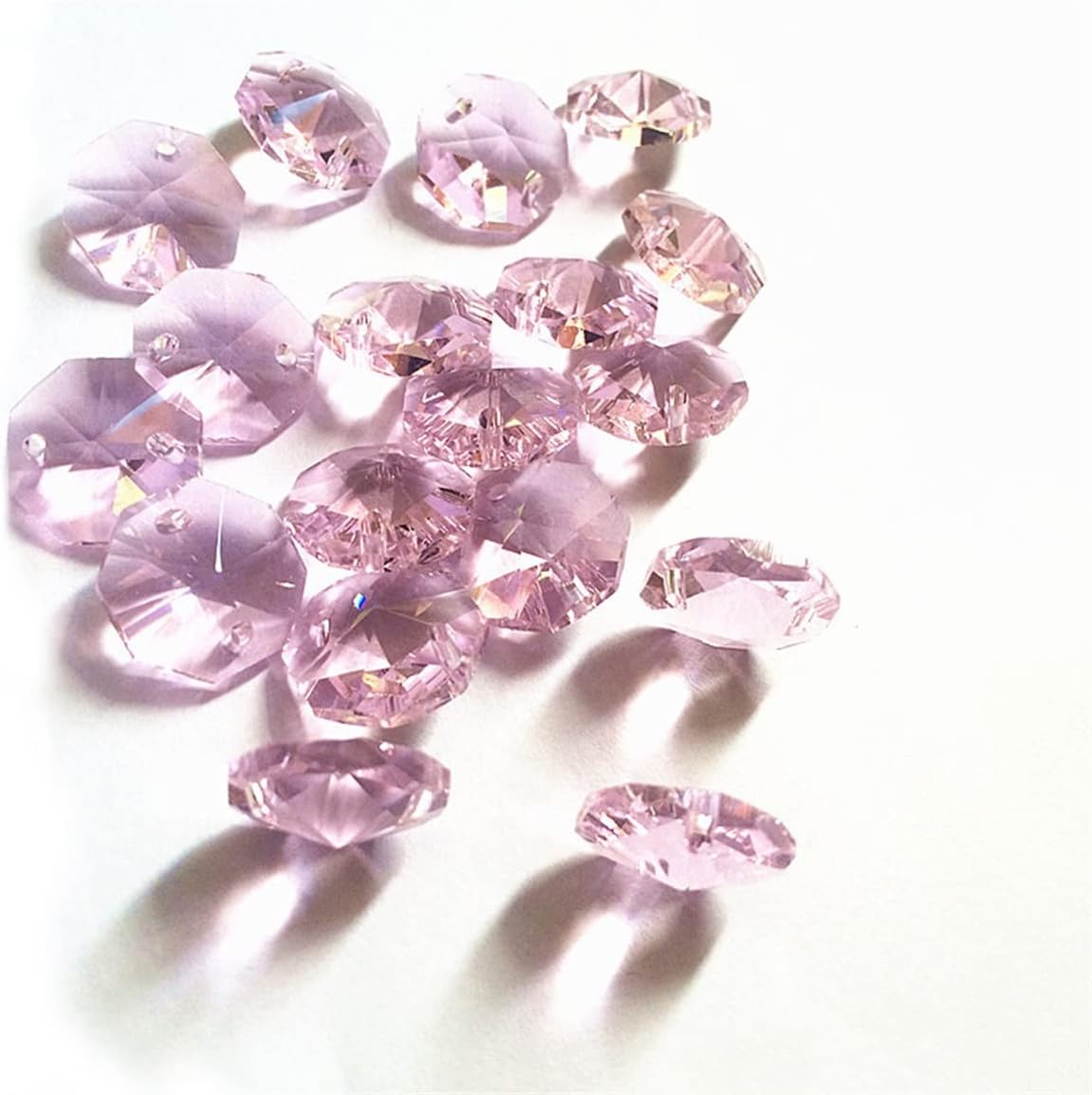 Hanging Crystals Prisms 2000pcs/lot 14mm Pink Chandelier Beads Crystal Glass Beads 2 Holes Fit for Wedding Garland Strands, Curtain Parts, Lighting Pendants Hangings Crystals for Decoration