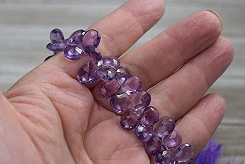 8 inch Strand of Natural Brazilian Amethyst 8x7-14x9mm pear Faceted briolette Beads for DIY Jewelry Making. |BRIO_01230