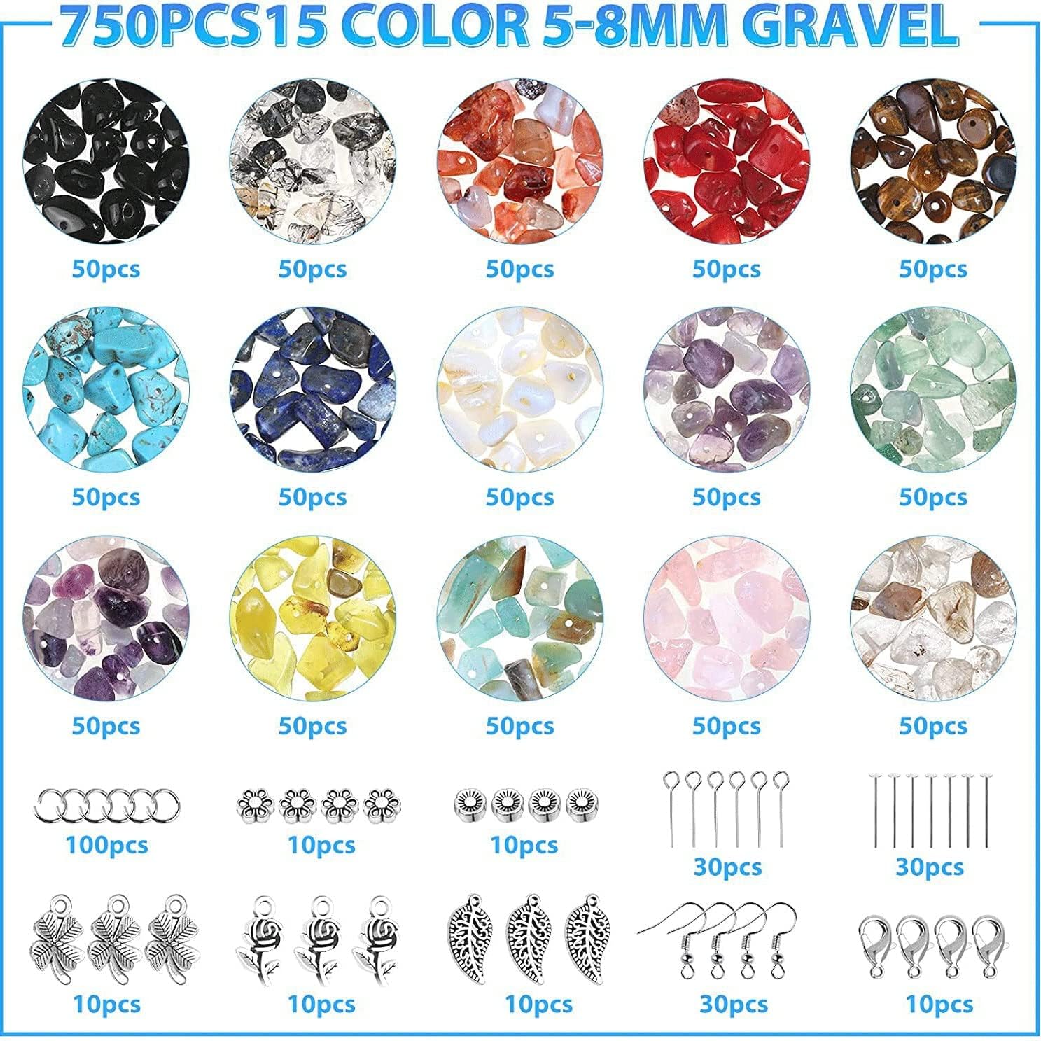 Irregular Chips Stone Beads Natural Gemstone Beads Kit with Earring Hooks Spacer Beads Pendants Charms Jump Rings for DIY Jewelry Necklace Bracelet Earring Making for All People