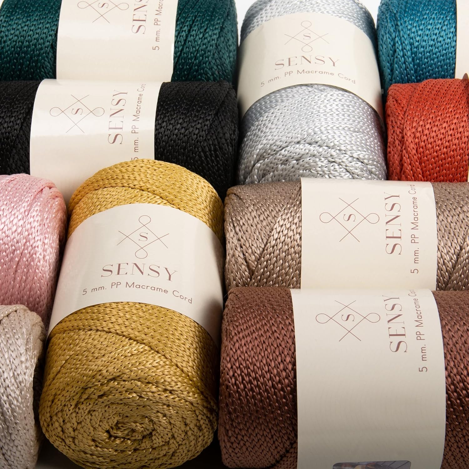 4 Skeins of Sensy Premium 5mm 104 Yards Polyester Rope 100% Polypropylene Cord Macrame Cord 5mm Crochet Bag Cord Macrame Rope Crochet Thread Gift for Knitter (Latte)