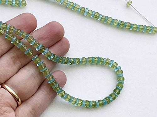 20 inch Strand Natural Peridot & neon Apatite 5 mm rondelle Faceted Beads - Sale - Peridot & neon Apatite Necklace, Faceted Peridot rondelles and neon Apatite heishi Beads, 5mm, 20 inch
