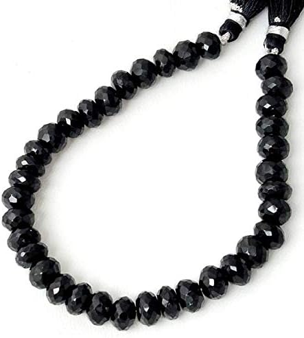 13 inch natural beads strand of 8-8.5mm faceted rondelle black spinel gemstone beads for DIY jewelry - necklace, bracelet, earring, ring.