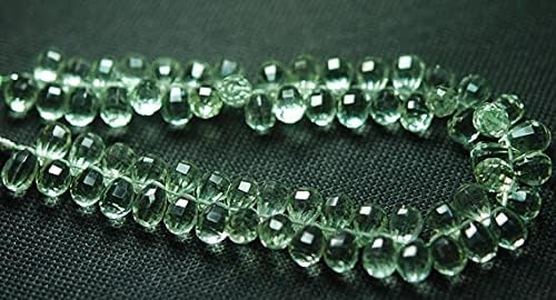 Green Amethyst Step Cut Faceted Drops Shape Briolettes,10-11mm Long 25 Pcs