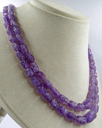 2 Line Natural AMETHYST Carved Long Beads NECKLACE 22 MM TO 8 MM 20 INCHES