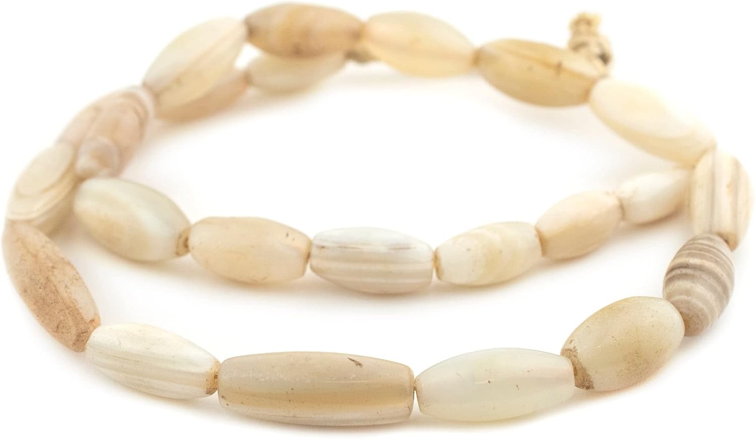 The Bead Chest Old Nigerian White Agate Beads 11-15mm African Oval Gemstone 28 Inch Strand Handmade