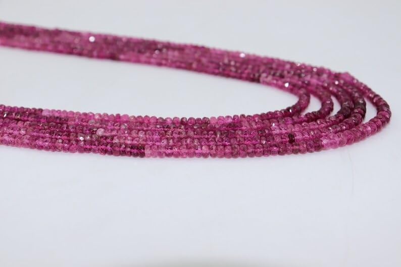 AAA+ Quality Natural Pink Tourmaline Shaded Faceted Rondelle 3-4mm Beads Strand for Jewelry Making Rubellite Shaded Pink Tourmaline Faceted Rondelle Wholesale Beads