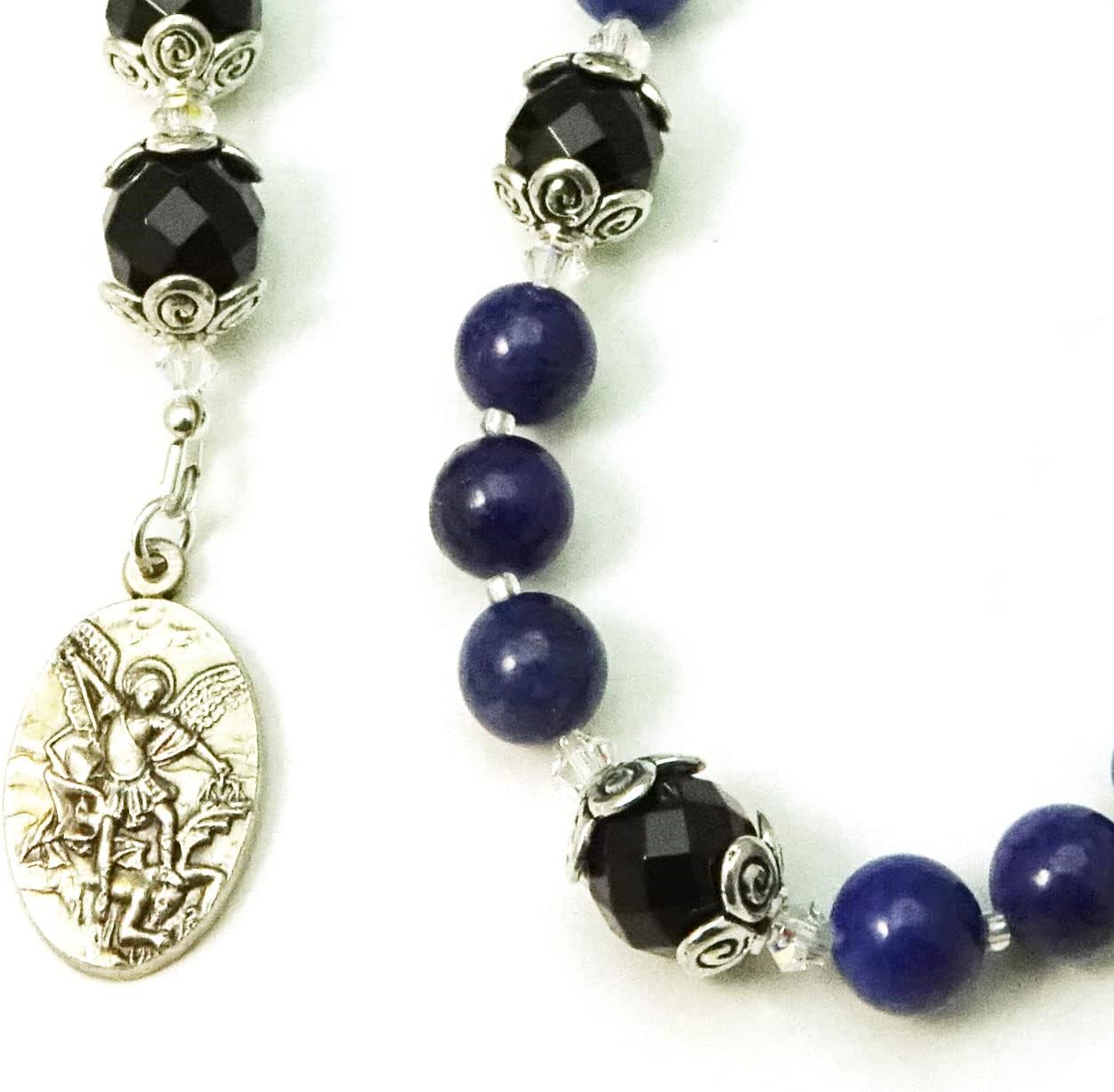 Catholic Prayer Beads St Michael Protector Small Chaplet Lapis Gemstone Blessed with Anointing Oil