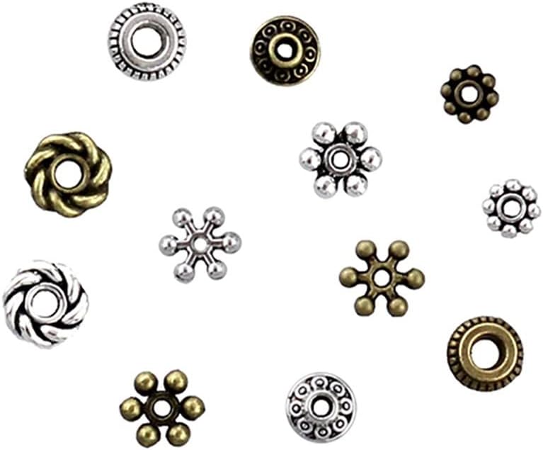 300pcs Silver Spacer Beads 6 Style Jewelry Beads Charm Spacers Alloy Beads Kit for Bracelets Necklace Earrings Jewelry Making