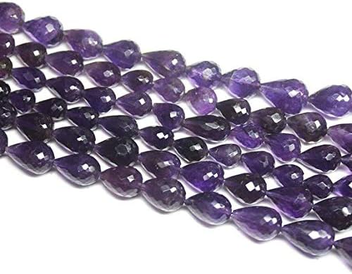 LOVEKUSH LKBEADS Natural Purple Amethyst Faceted Tear Drop Briolette Gemstone Loose Craft Beads Strand 10 Inch Long 8mm 12mm Code-HIGH-1011