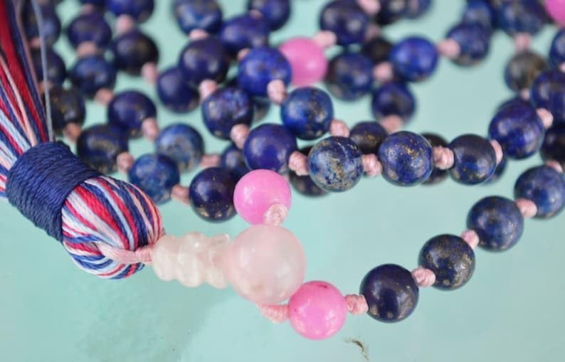 Natural Lapis Lazuli, Majenta Jade, Rose Quartz 8mm 108 Mala Beads, Spiritual, Meditation Beads, Reiki, Japa Mala, Buddhist Prayer Beads, Yoga Bracelet, healing beads LKMALA-RRGU-1932