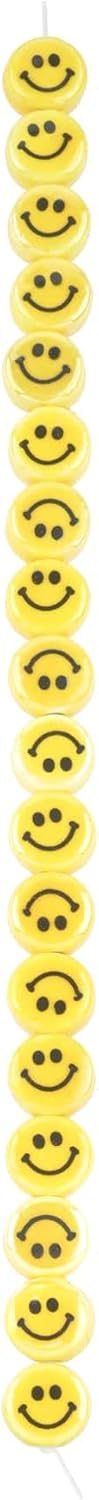 Bead Landing Yellow Ceramic Smiley Face Beads – 10mm Disc Beads for Jewelry Making & Crafts, 12 Pack