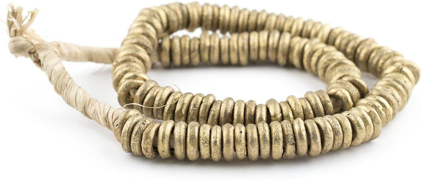 The Bead Chest Nigerian Brass Donut Ring Beads 14mm African Large Hole 24 Inch Strand Handmade