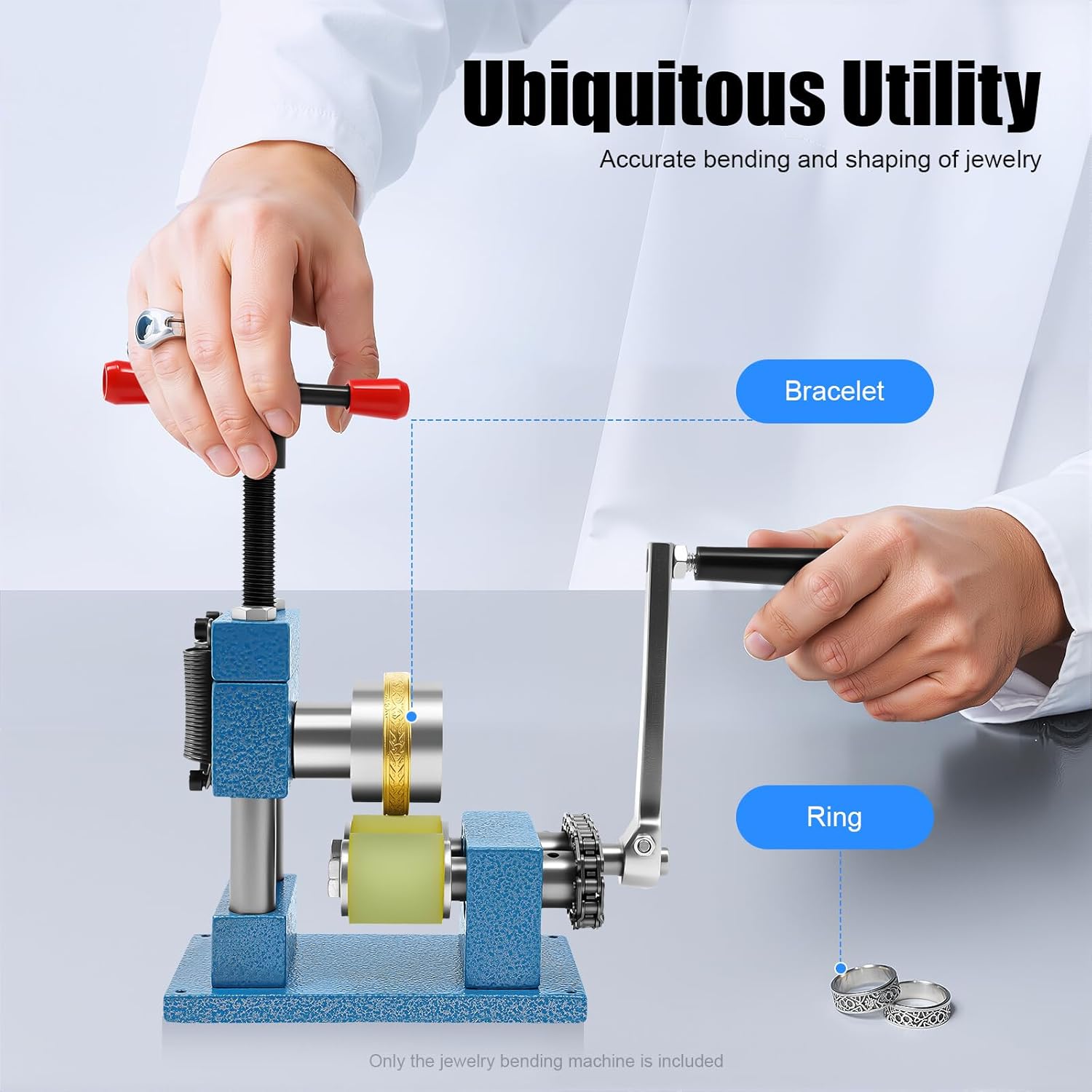 CHINEGER Hand Crank Ring Bracelet Bending Tool Jewelry Manual Bracelet Bender Metal Earring Ring Press Bending Machine with Rotatable T-Bar for Jewelry Store, Craft Room, Home Use