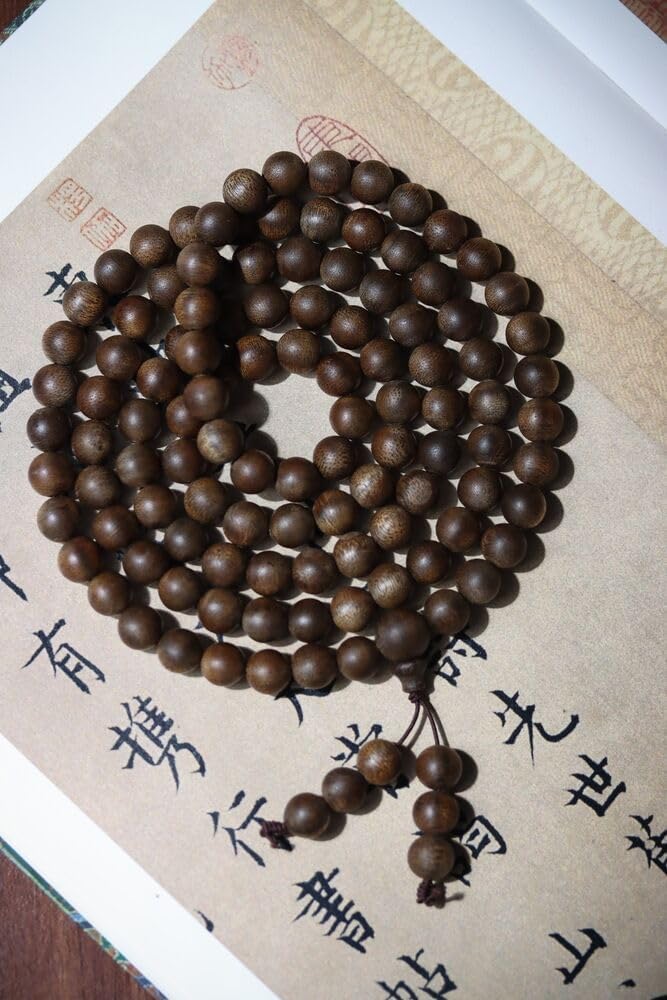 Agarwood 8mm Nha Trang White Chess Agarwood Skewer Necklace 108pcs Rosary Buddha Beads