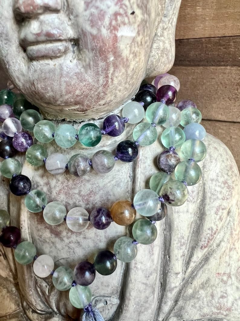 Natural Multicolor Fluorite 8mm 108 Mala Beads, Spiritual, Meditation Beads, Reiki, Japa Mala, Buddhist Prayer Beads, Yoga Bracelet, healing beads LKMALA-RRGU-539