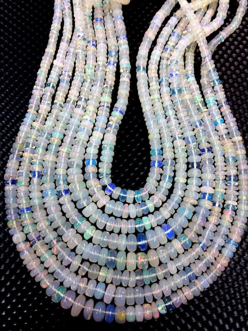 13 inch Strand of Natural gem Ethiopian Opal, 4-5mm rondelle Smooth Beads for DIY Jewelry Making. | Beads_03851