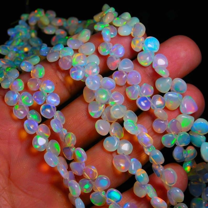 Ethiopian Opal Smooth Heart Shape Beads 5-7mm Briolette Bead Flashy Opal Bead Multi Fire Opal Beads Ethiopian Opal Beads