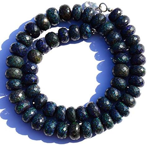 Very Rare Natural Gem Australian Matrix Black Opal Big 10MM Size Faceted Rondelle Beads 16.5 Inch Full Strand Finished Necklace Rare Gem