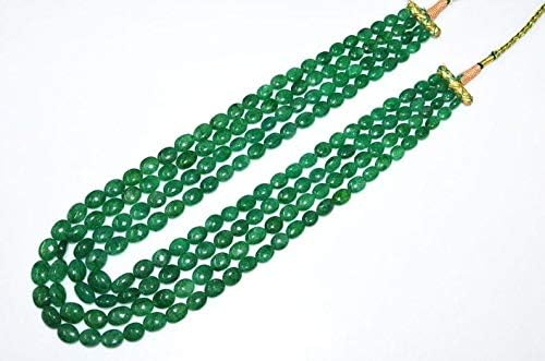 JEWELZ 4 lines dyed emerald smooth oval shape necklace, dyed emerald smooth oval beads, emerald necklace, 7x9-11x13.5 mm