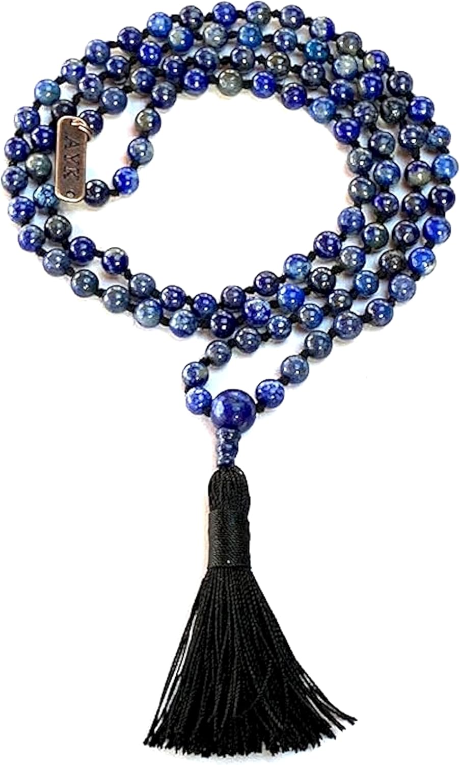 Hand Knotted 8mm Lapis Lazuli Mala Beads Necklace, Third Eye & Throat Chakra Healing, Intuition & Communication, Natural Undyed