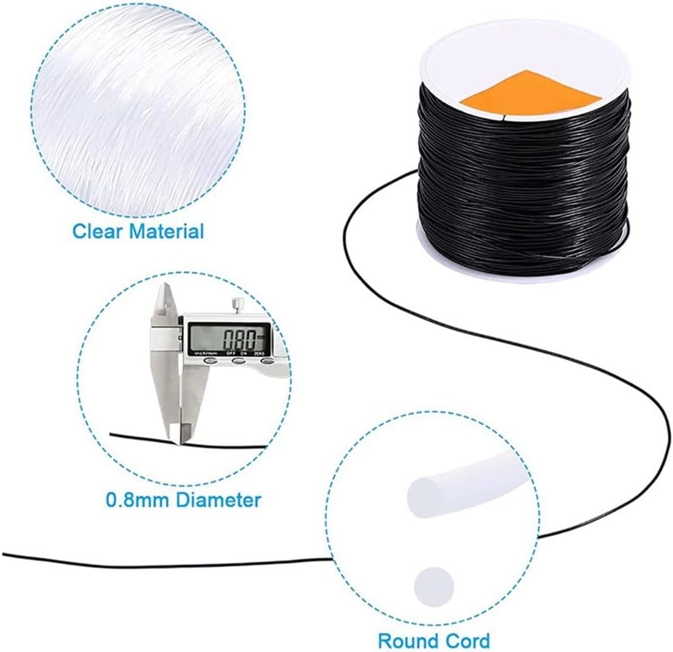 Elastic Beads Cord Stretchy Strings - Round Clear Stretch String Kit Black Beading Cords for Craft Jewelry Making (Color : A Size : One Size)