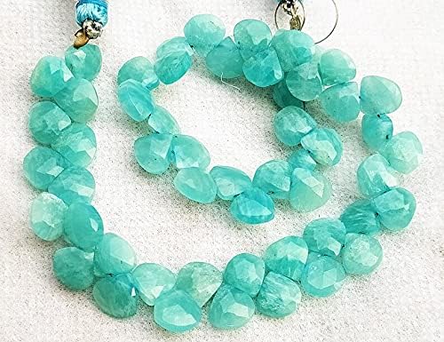 8 inch Strand of Natural Blue Amazonite 6-7 mm Heart Faceted briolette Beads for DIY Jewelry Making. |BRIO_01030