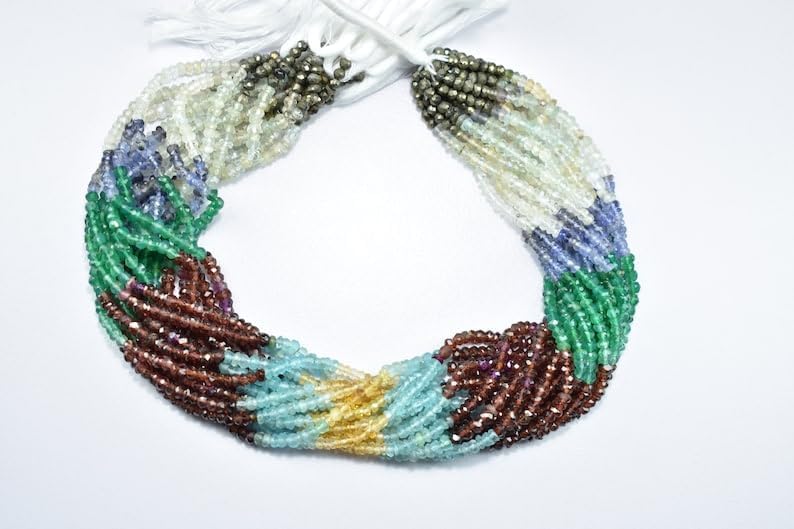 13 inch Strand of Natural gem Multi Mix Stone, 3-4mm Rondelle Faceted Beads for DIY Jewelry Making. | Beads_05497