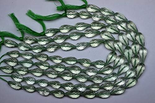 Green Amethyst Faceted Tear Drops Tap Drill Briolette Beads 13-16mm 10 Inch Strand Code-HIGH-58914